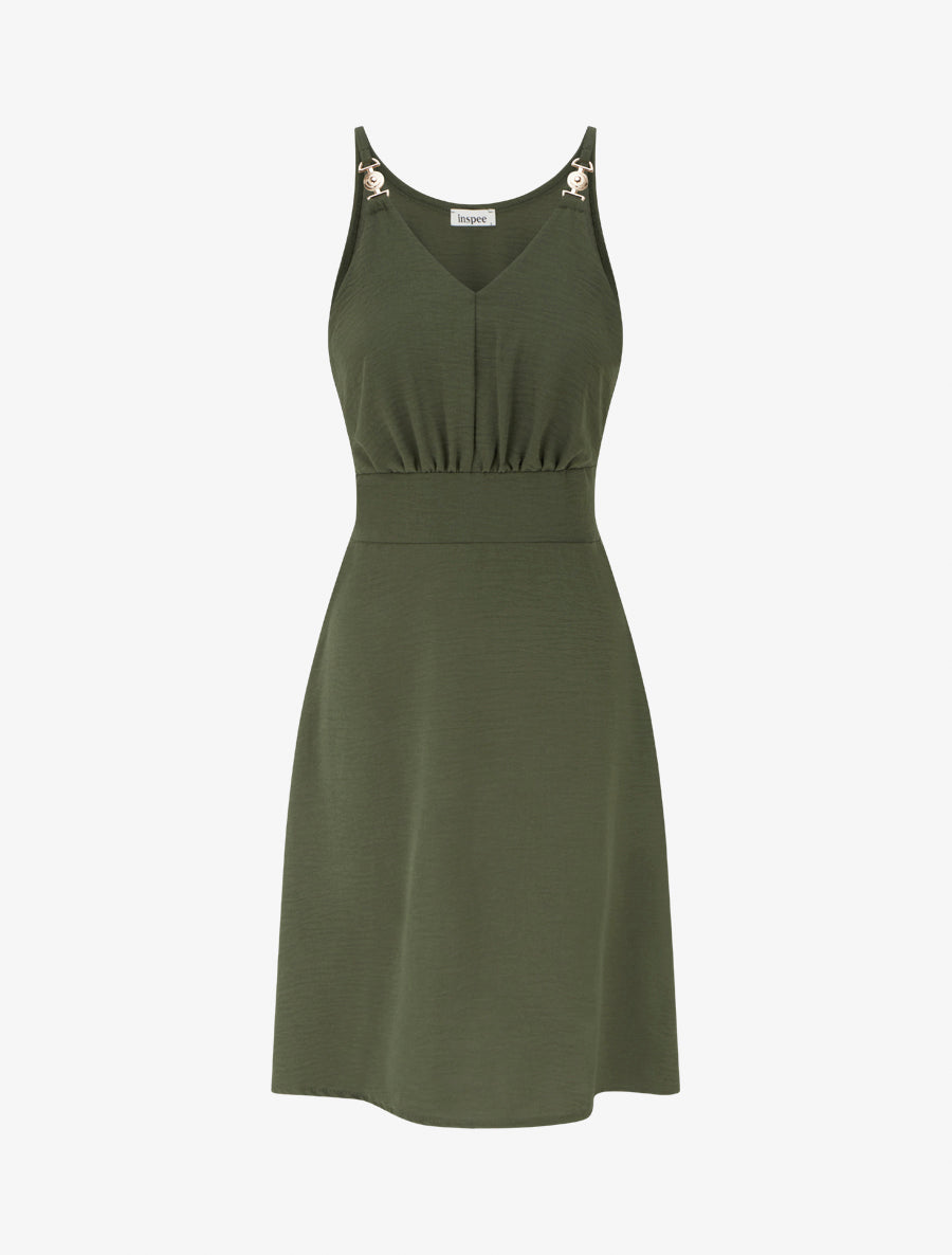 Robe évasée à bretelles bijoux - Kaki - 1