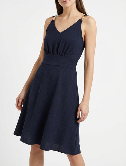 Robe évasée à bretelles bijoux - Marine