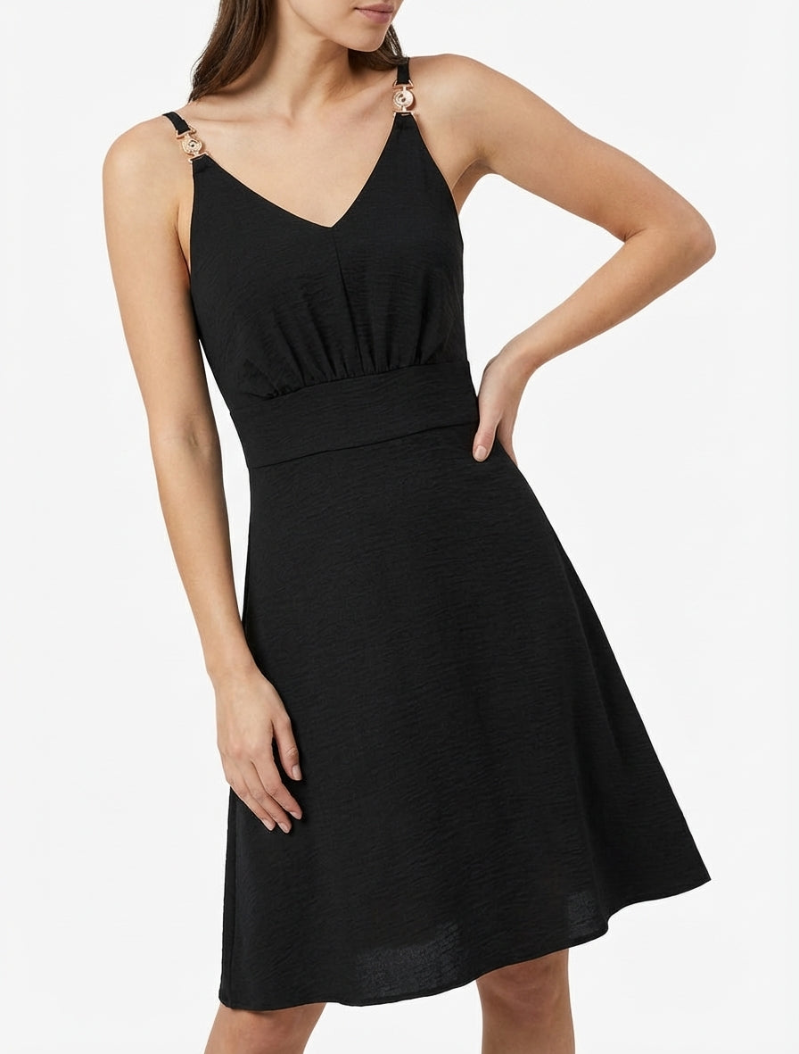 Robe évasée à bretelles bijoux - Noir