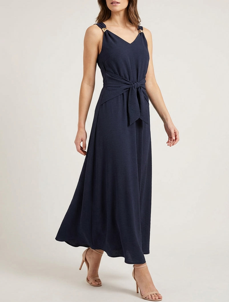 Lange jurk met strikpanelen - Nachtblauw