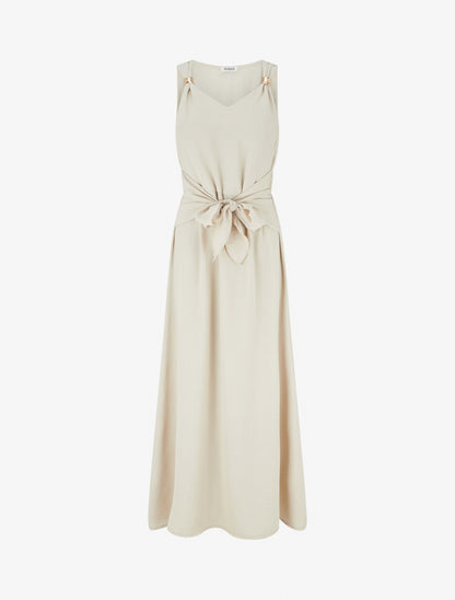 Robe longue à pans à nouer - Beige - 1