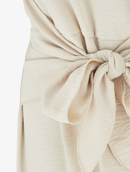 Robe longue à pans à nouer - Beige - 3