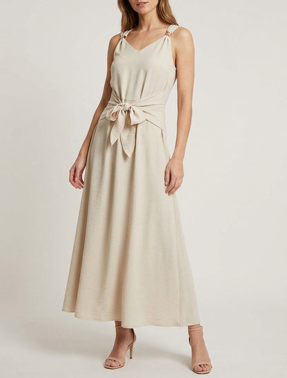Lange jurk met strikpanelen - Beige