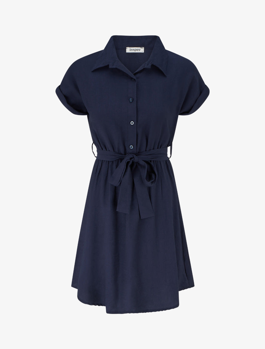 Robe chemise à manches courtes - Marine - 1