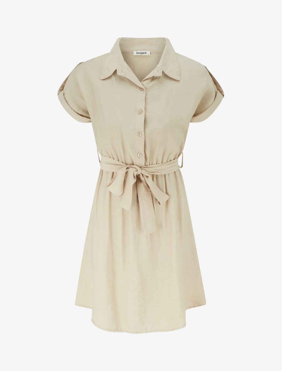 Robe chemise à manches courtes - Beige - 1