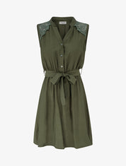 Robe mi-longue boutonnée sans manches - Kaki - 1