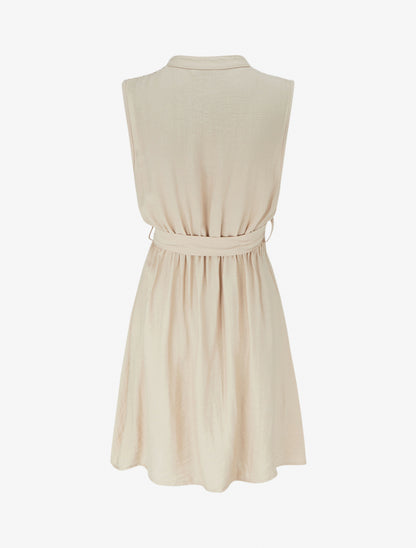 Robe mi-longue boutonnée sans manches - Beige - 2