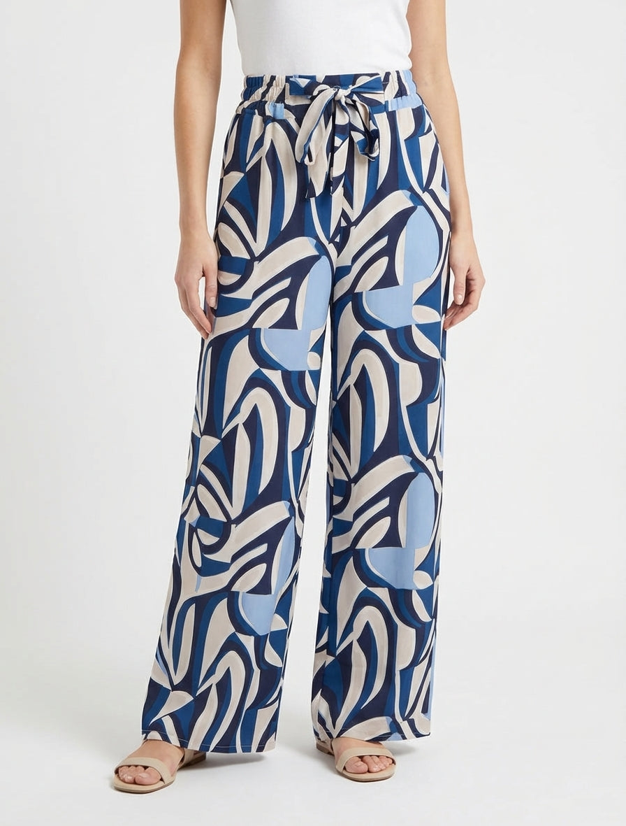 Pantalon ample imprimé graphique - Bleu