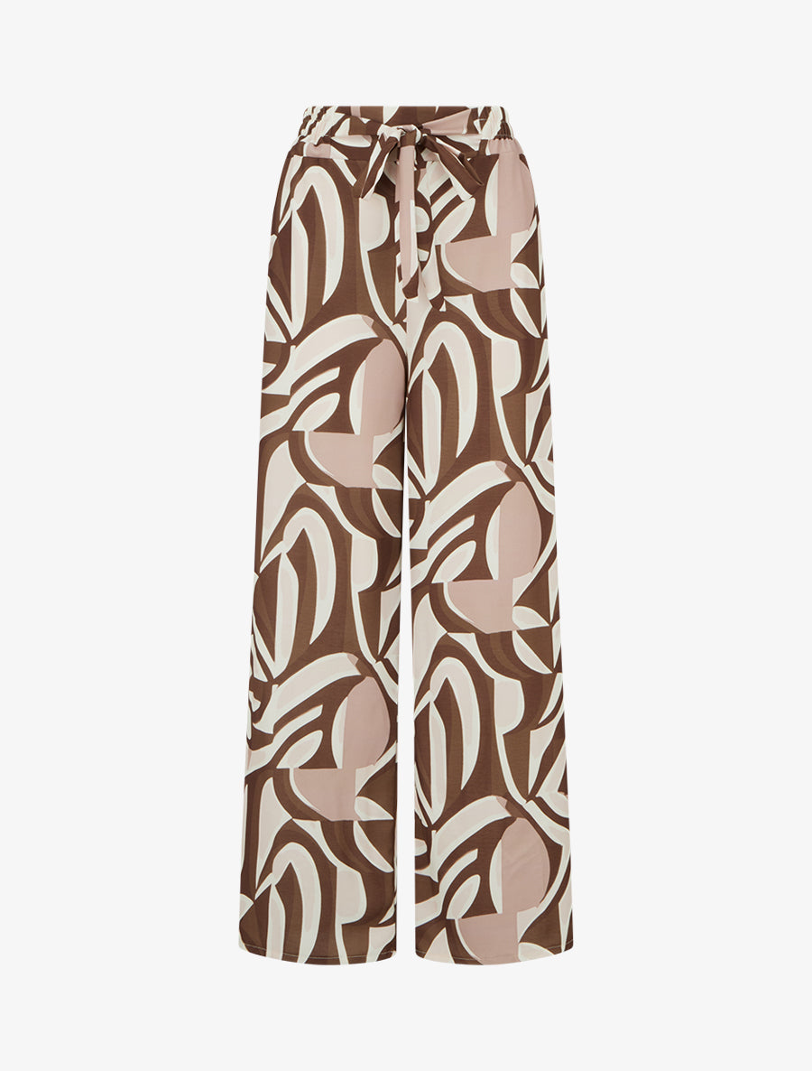 Pantalon ample imprimé graphique - Marron - 1