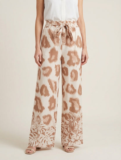 Pantalon ample imprimé léopard fantaisie - Camel