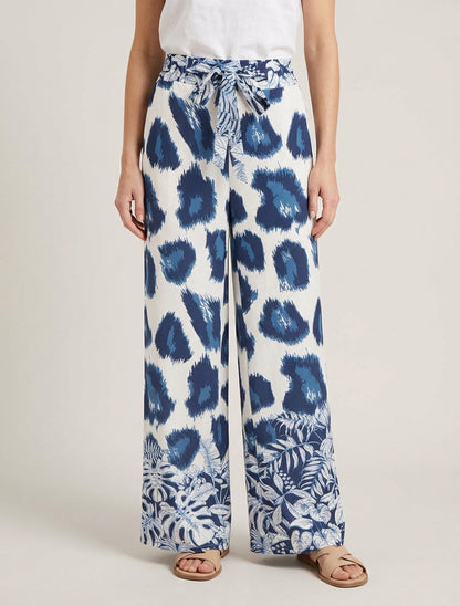 Pantalon ample imprimé léopard fantaisie - Marine