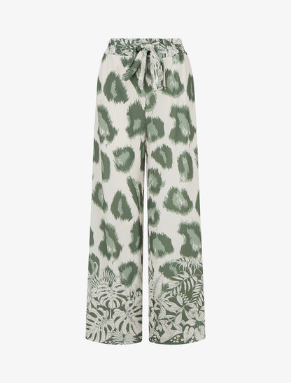 Pantalon ample imprimé léopard fantaisie - Kaki - 1