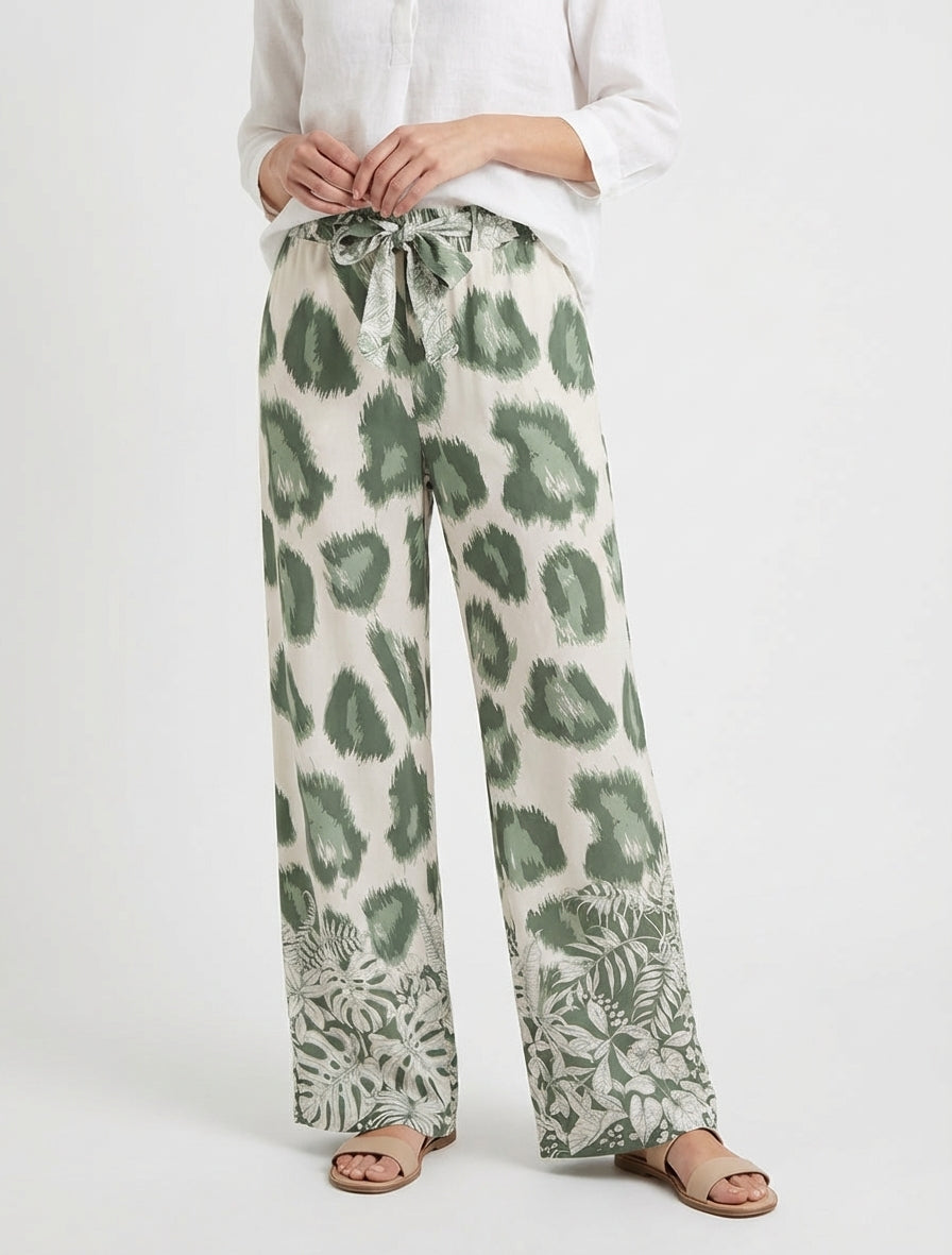 Pantalon ample imprimé léopard fantaisie - Kaki