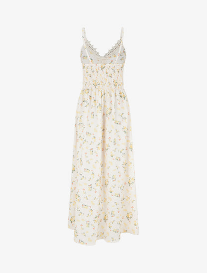 Robe longue imprimé petites fleurs à détail crochet - Jaune - 2