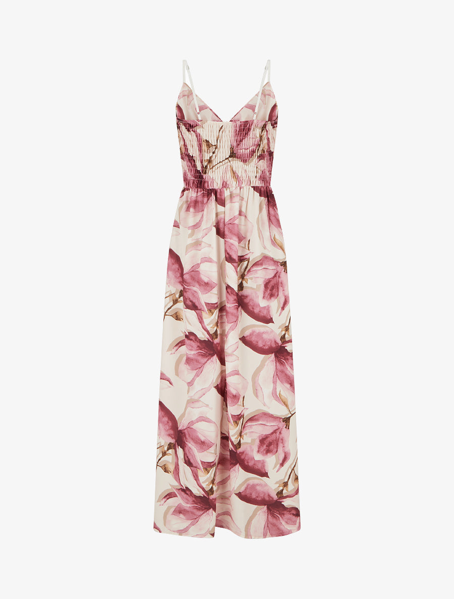 Robe longue à dos élastiqué imprimé fleuri - Vieux rose - 2