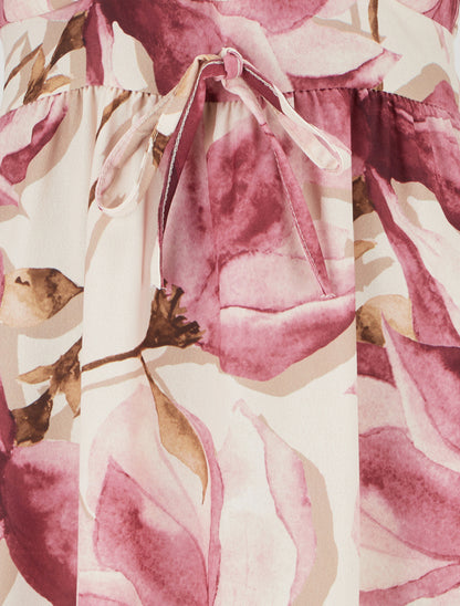 Robe longue à dos élastiqué imprimé fleuri - Vieux rose - 3