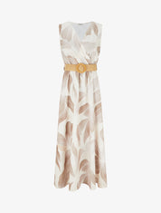 Robe imprimé feuilles à col cache-coeur - Beige - 1