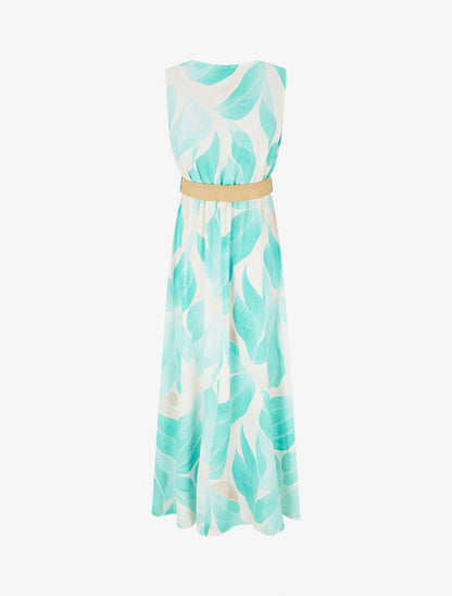 Robe imprimé feuilles à col cache-coeur - Vert menthe - 2