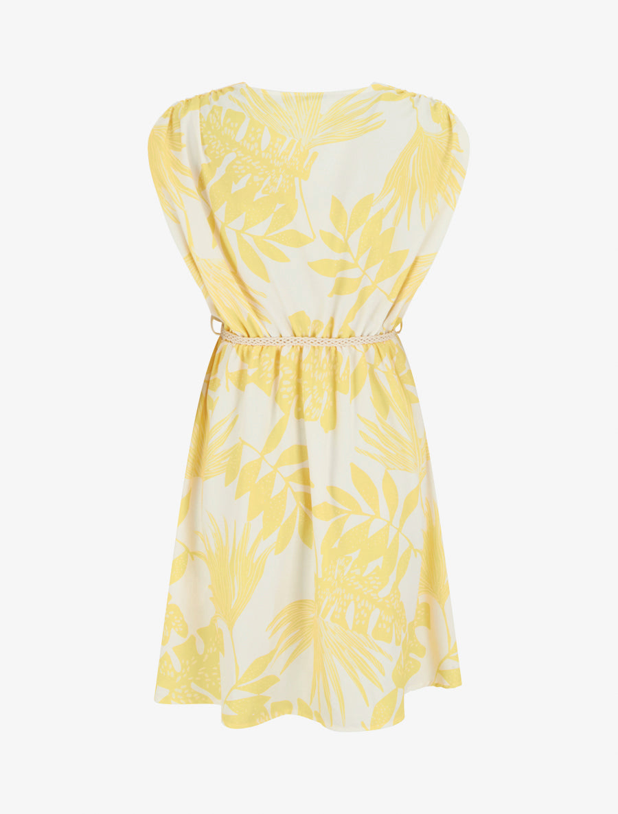 Robe mi-longue sans manches imprimé tropical - Jaune - 2