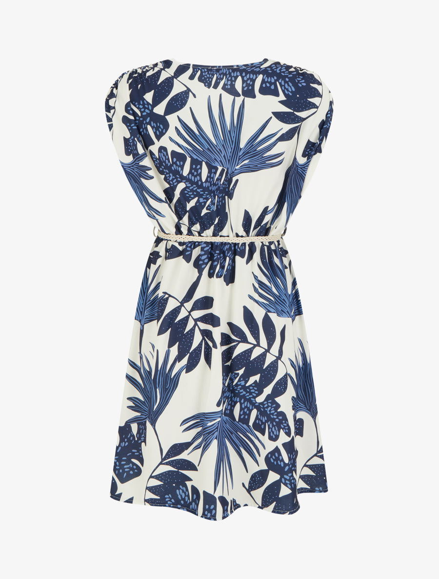Robe mi-longue sans manches imprimé tropical - Marine - 2