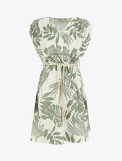 Robe mi-longue sans manches imprimé tropical - Kaki - 1