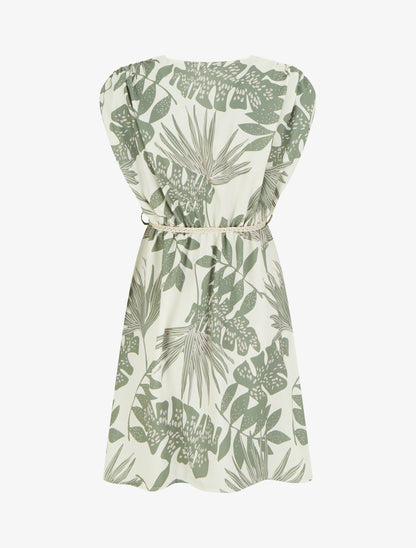 Robe mi-longue sans manches imprimé tropical - Kaki - 2