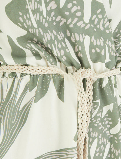 Robe mi-longue sans manches imprimé tropical - Kaki - 3