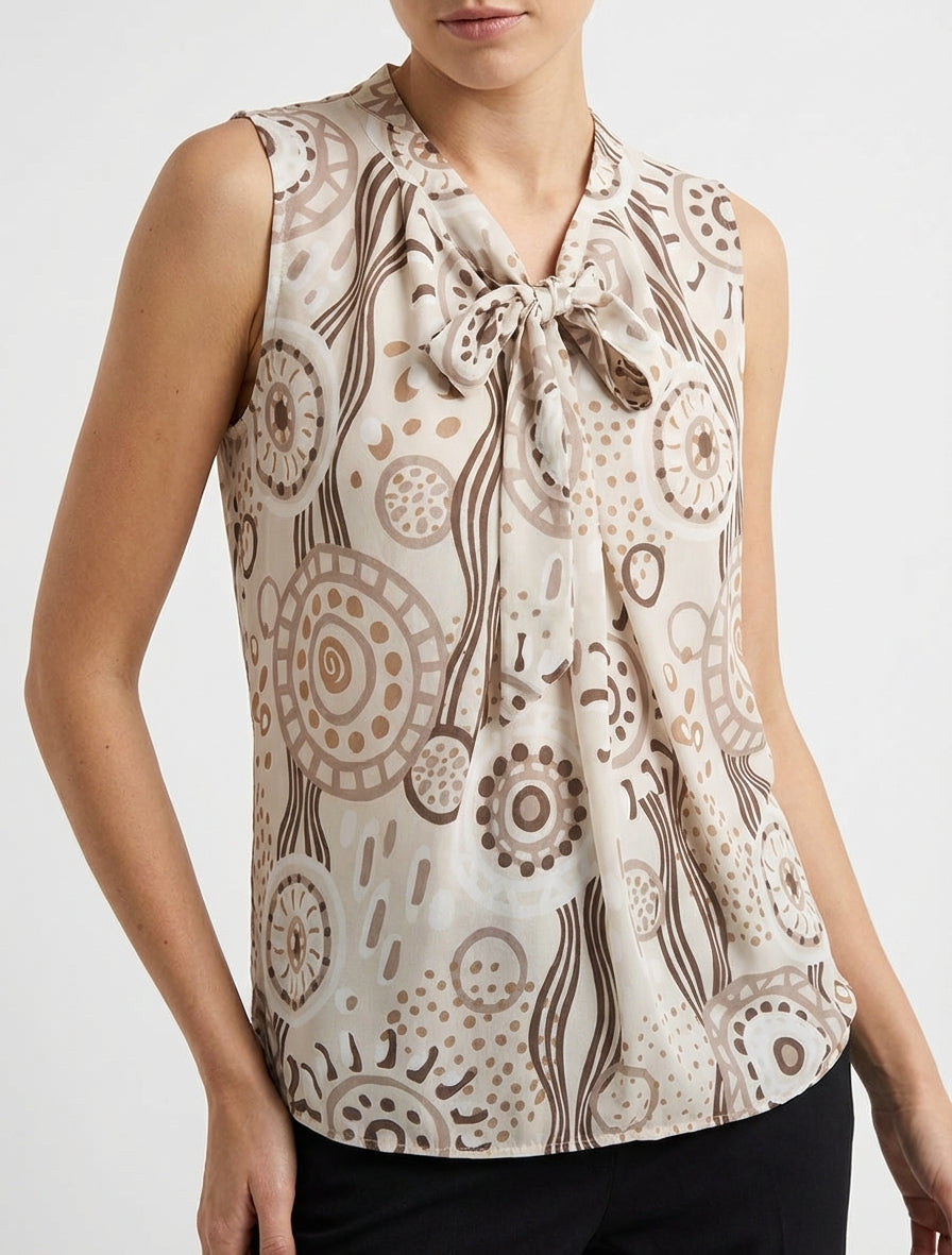 Mouwloze top met grafische print - Bruin