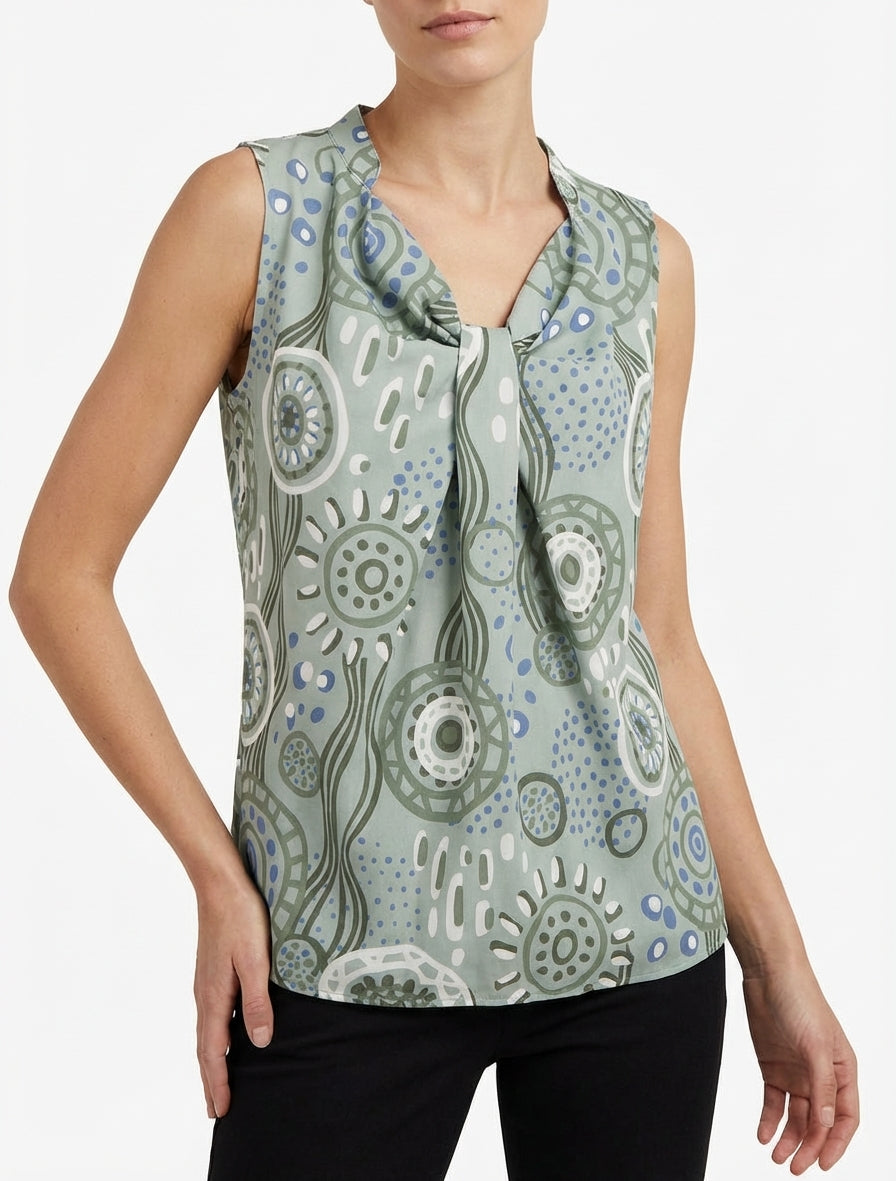 Mouwloze top met grafische print - Lichtgroen