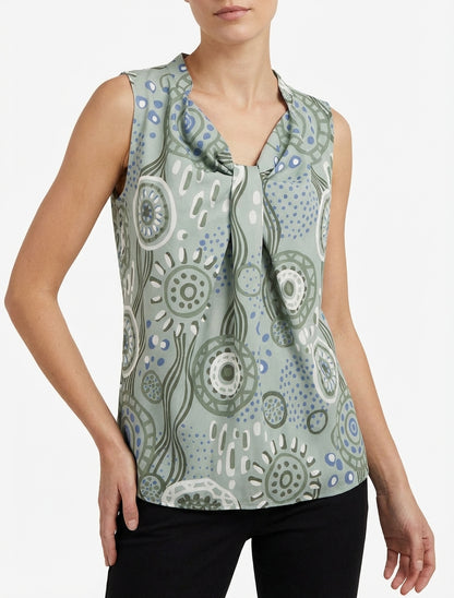 Mouwloze top met grafische print - Lichtgroen