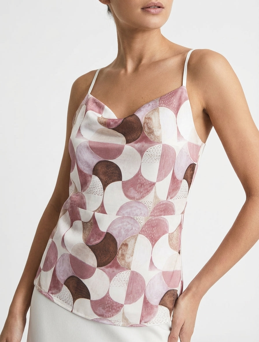 Retro bedrukt satijnen hemdje - Oudroze