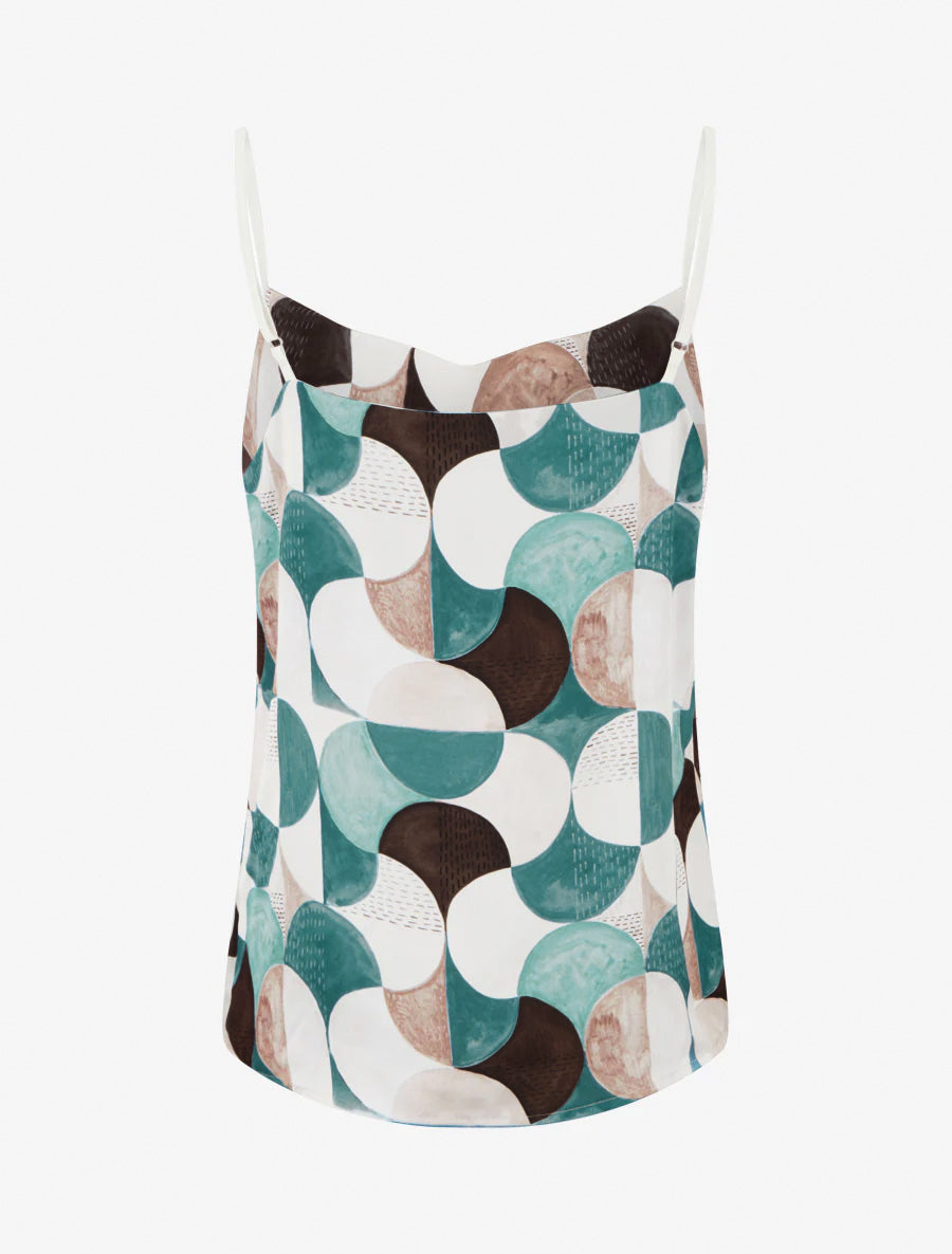 Retro bedrukt satijnen hemdje - Eendenblauw