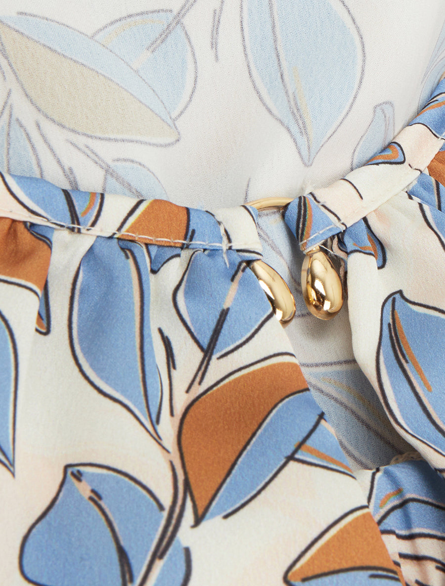 Top satiné sans manches imprimé feuilles - Bleu ciel - 3