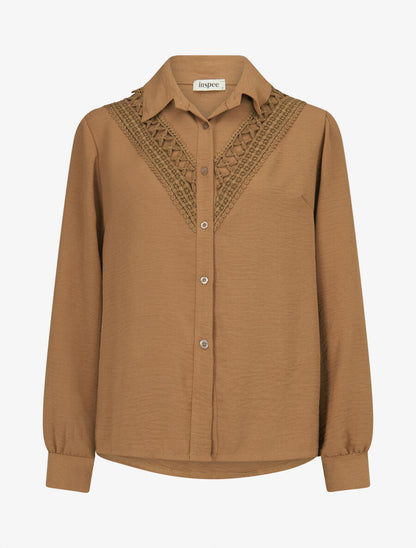 Chemise fluide à empiècement en crochet - Camel - 1
