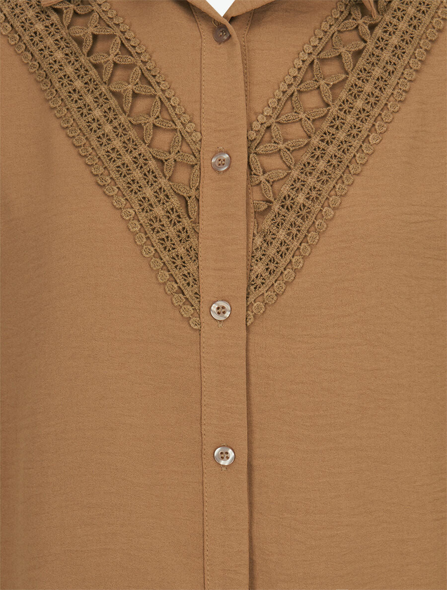 Chemise fluide à empiècement en crochet - Camel - 3