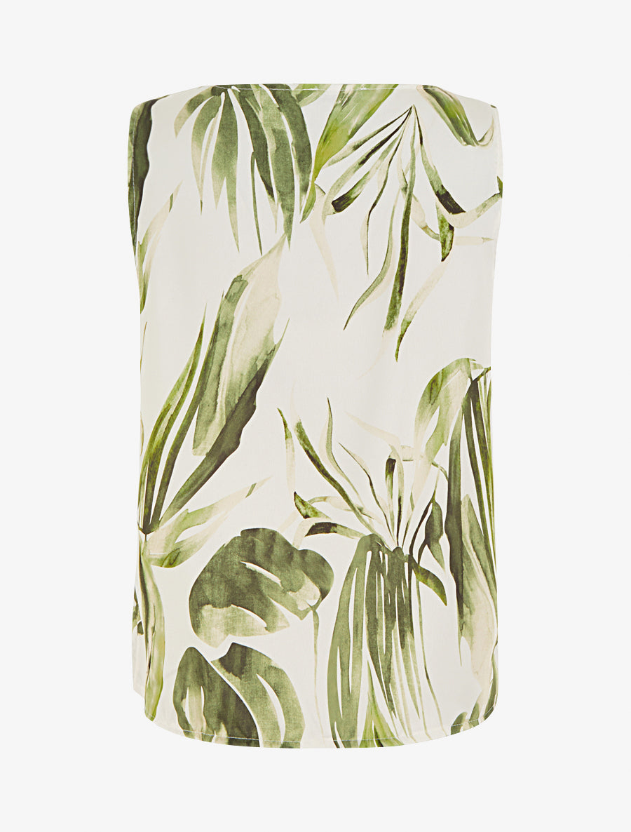Top satiné imprimé feuilles et bretelle à bijou - Kaki - 2