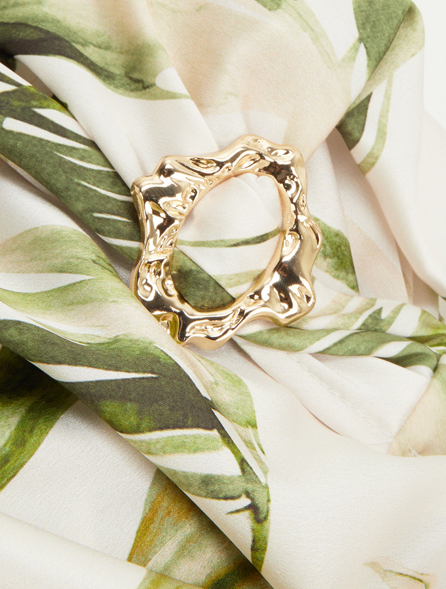 Top satiné imprimé feuilles et bretelle à bijou - Kaki - 3