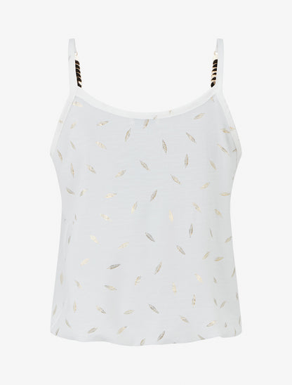 Débardeur à bretelles bijoux et imprimé plume - Blanc - 2