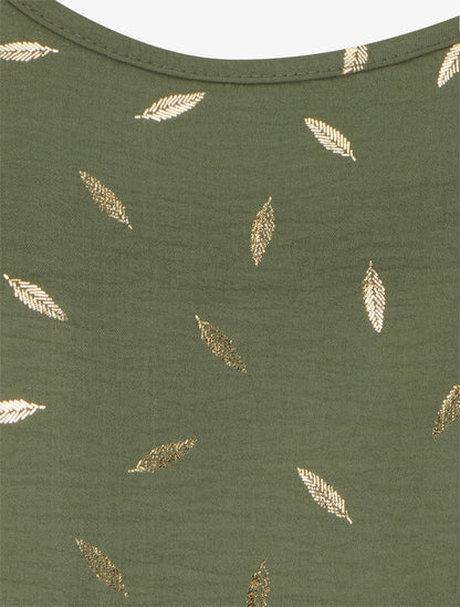 Débardeur à bretelles bijoux et imprimé plume - Kaki - 3