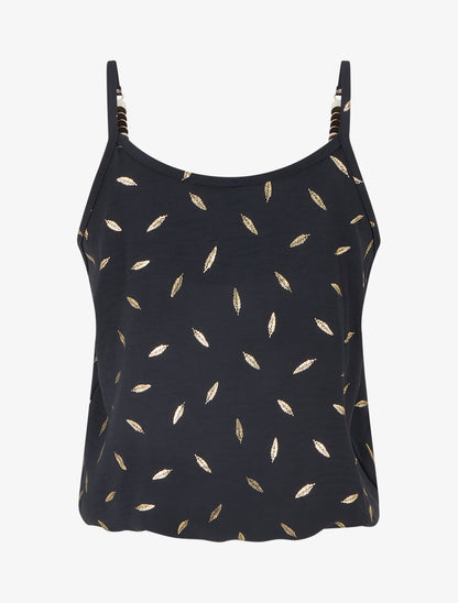 Débardeur à bretelles bijoux et imprimé plume - Noir - 2