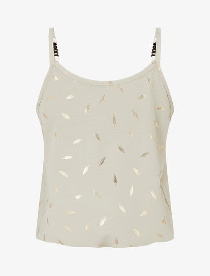 Débardeur à bretelles bijoux et imprimé plume - Beige - 2