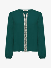Blouse fluide à bande en sequins - Vert sapin - 1