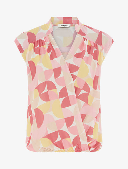Top boule sans manches imprimé graphique - Rose - 1