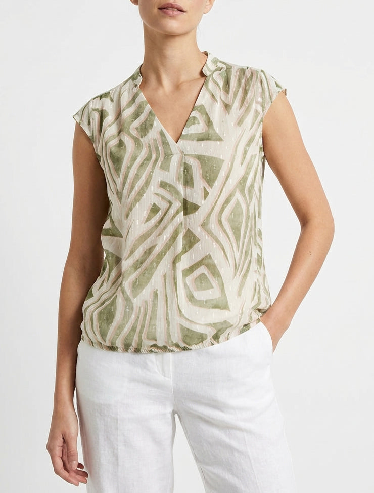 Mouwloze top met grafische print - Kaki