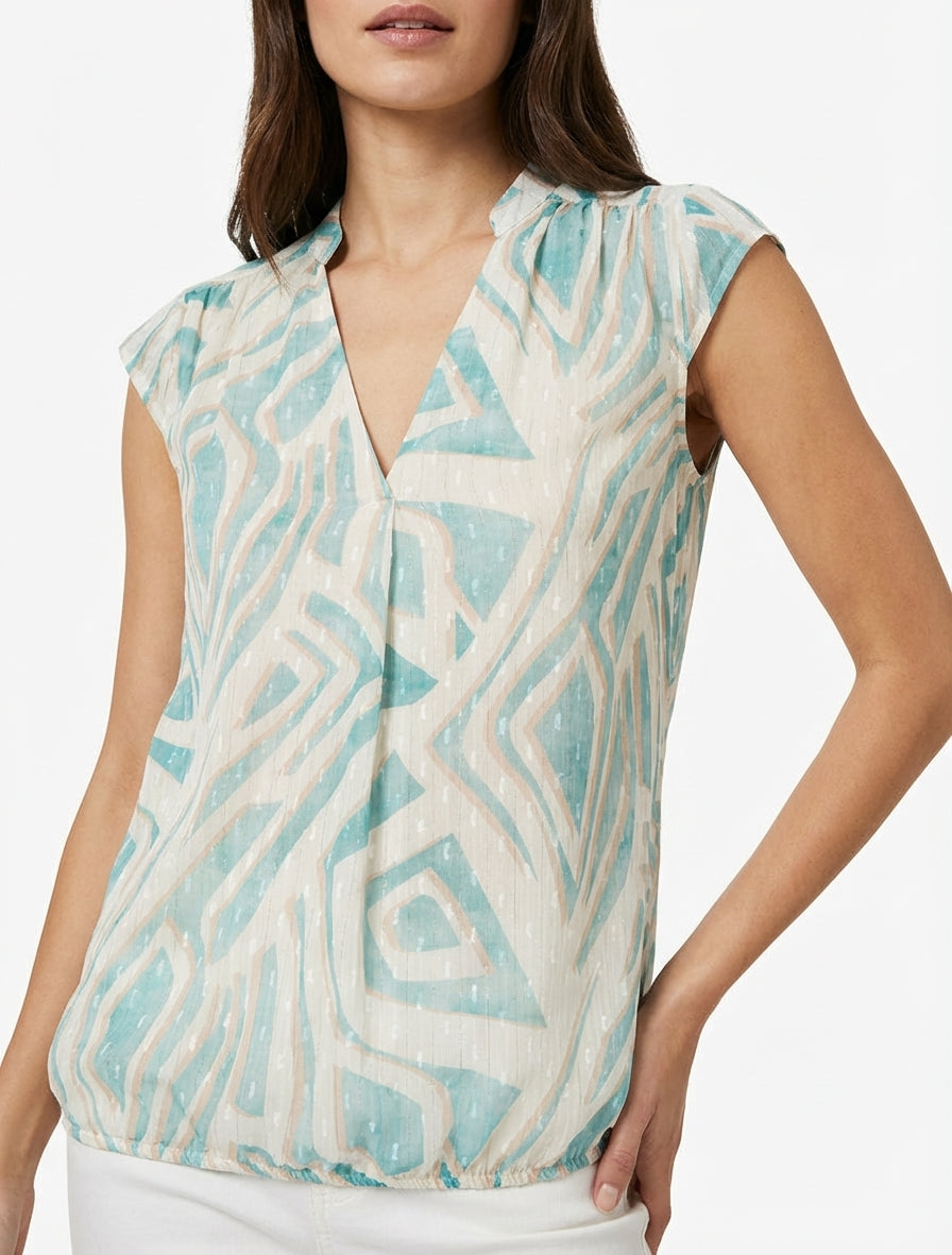 Top boule sans manches imprimé graphique - Turquoise