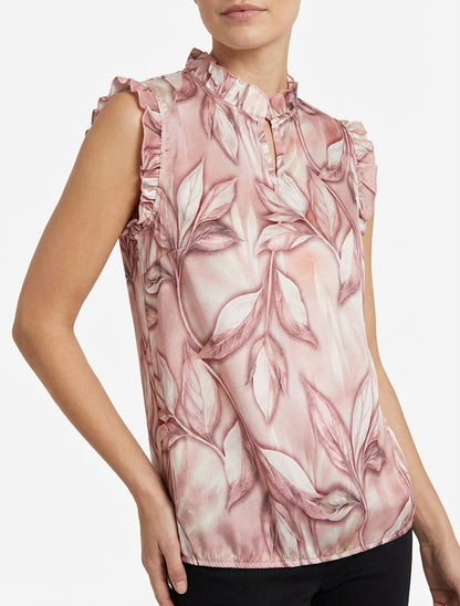 Top satijnen blouse met bladerprint - Oudroze