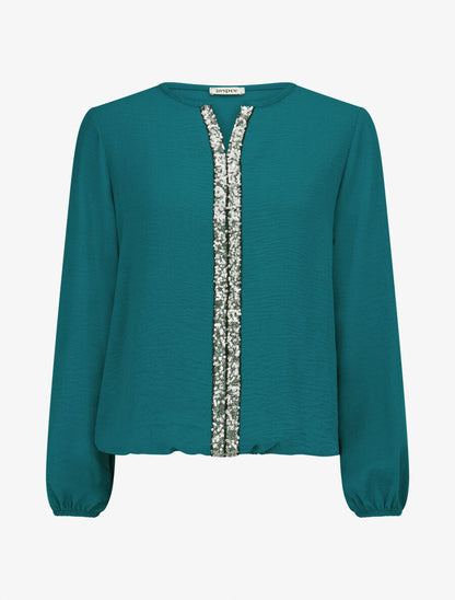 Blouse fluide à bande en sequins - Bleu canard - 3