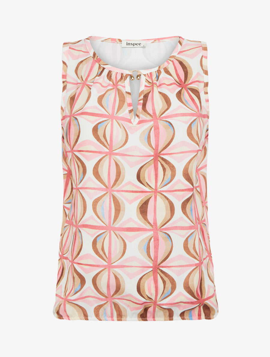 Top boule sans manches imprimé fantaisie - Rose - 1