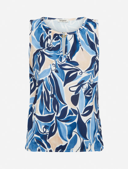 Top boule sans manches imprimé végétal - Marine - 1