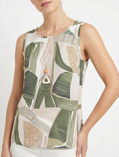 Top droit sans manches à imprimé abstrait - Kaki